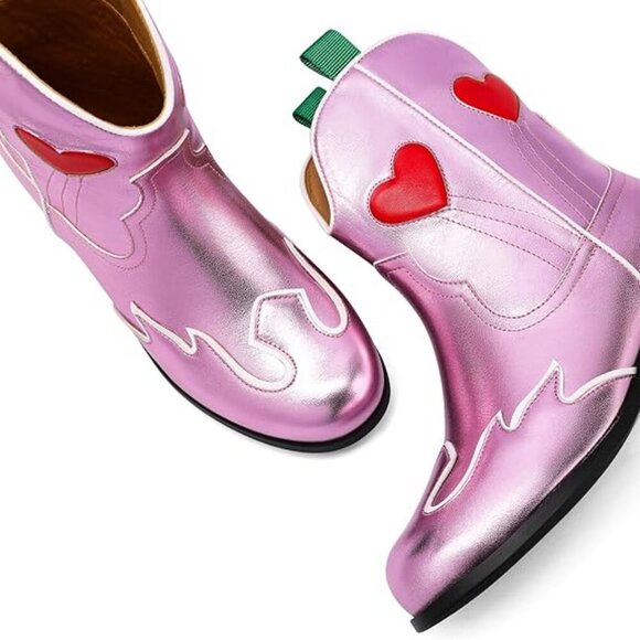 Girls Cowboy Boots Mid-Calf Western Cowgirl Riding Shoes Kids Pull-On - Picture 5 of 6